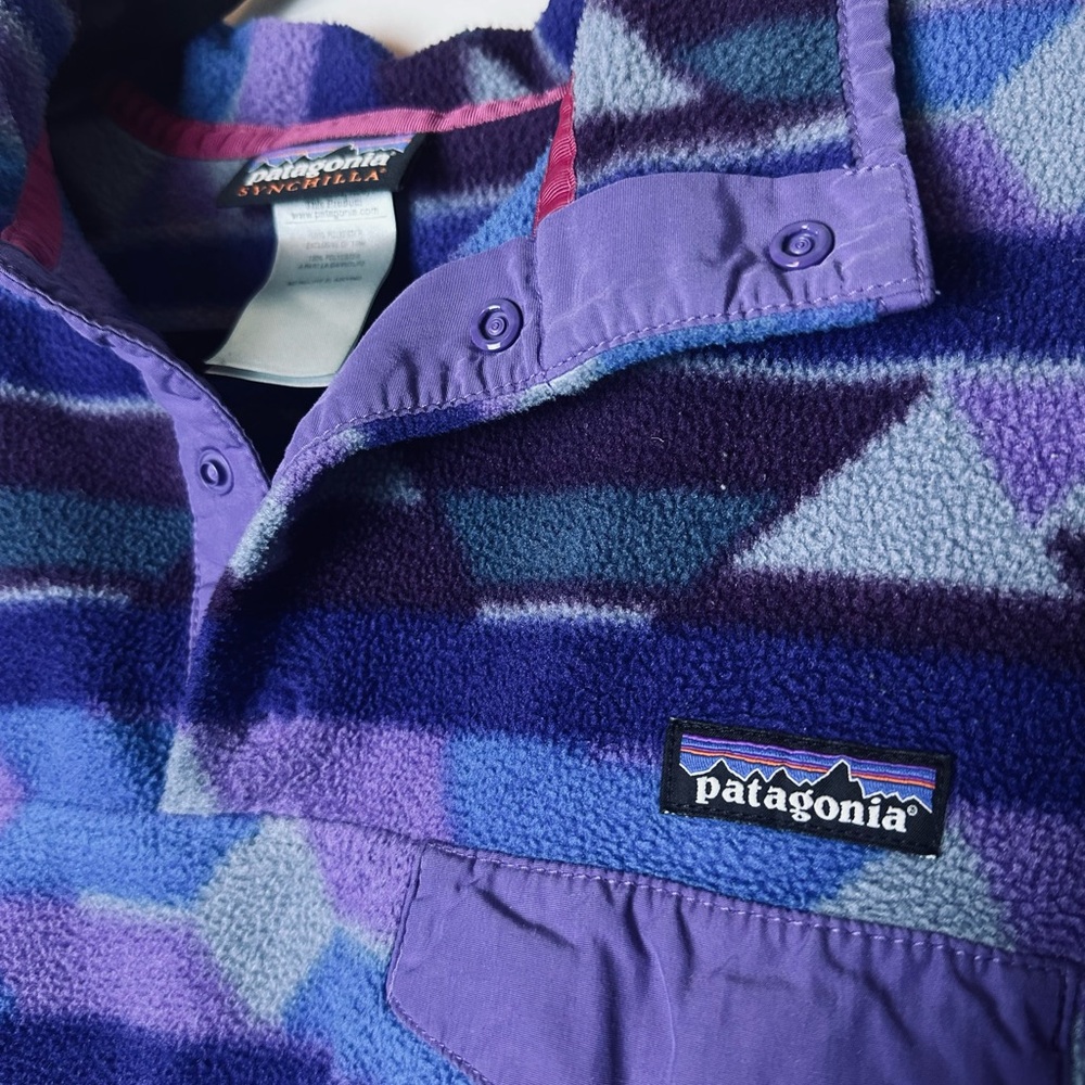 ❗️Patagonia Synchilla Women’s Purple Aztec 80s 1/4 Pullover Size Large Sweater - Picture 4 of 9